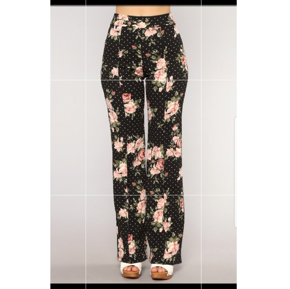 Black Floral polka dot high waist pants